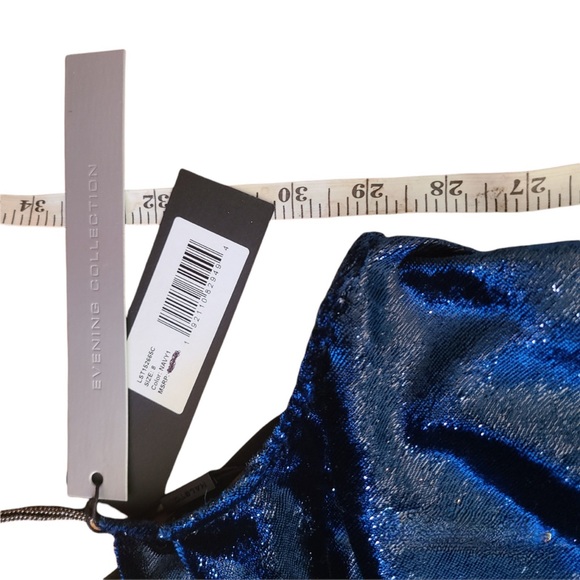 Halston Heritage Metallic Velvet Short Slip Dress Navy Blue size 8 NWT - Picture 5 of 8